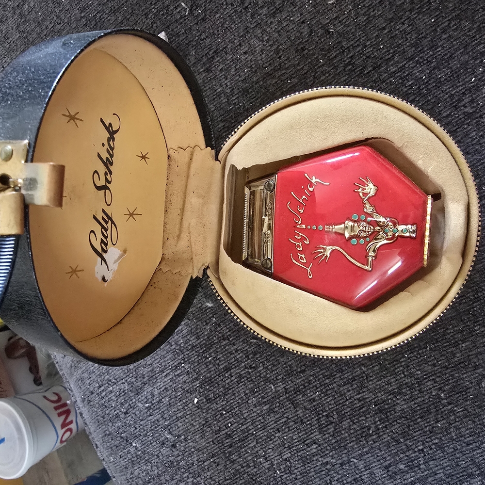 Vintage Lady Schick Red Compact with Gold Accents